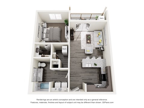 Floor plan for 1 bed, 1 bath, 660 sqft
